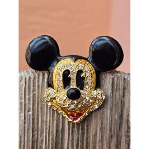 Vintage Napier Disney's Mickey Mouse Enamel/Rhinestone Gold Tone Head Brooch